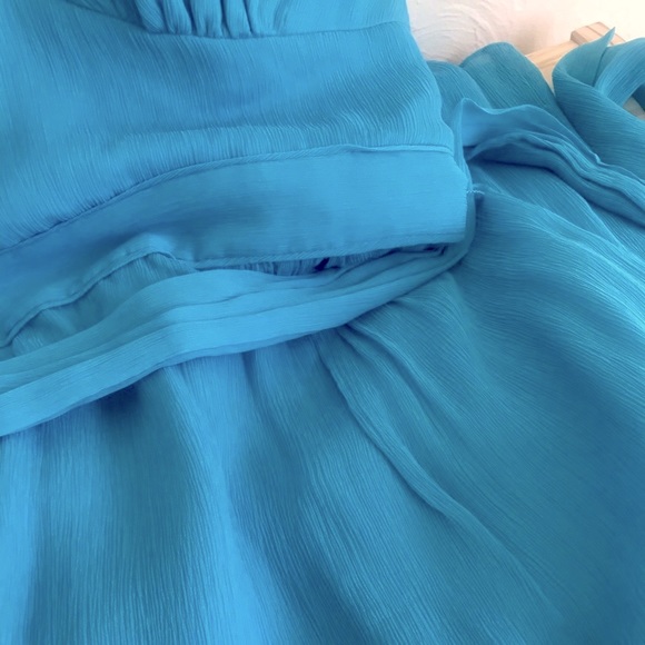 J. Crew Teal Blue Silk Chiffon Voletta Strapless Knee Length Dress, 2 / XS - Picture 3 of 8
